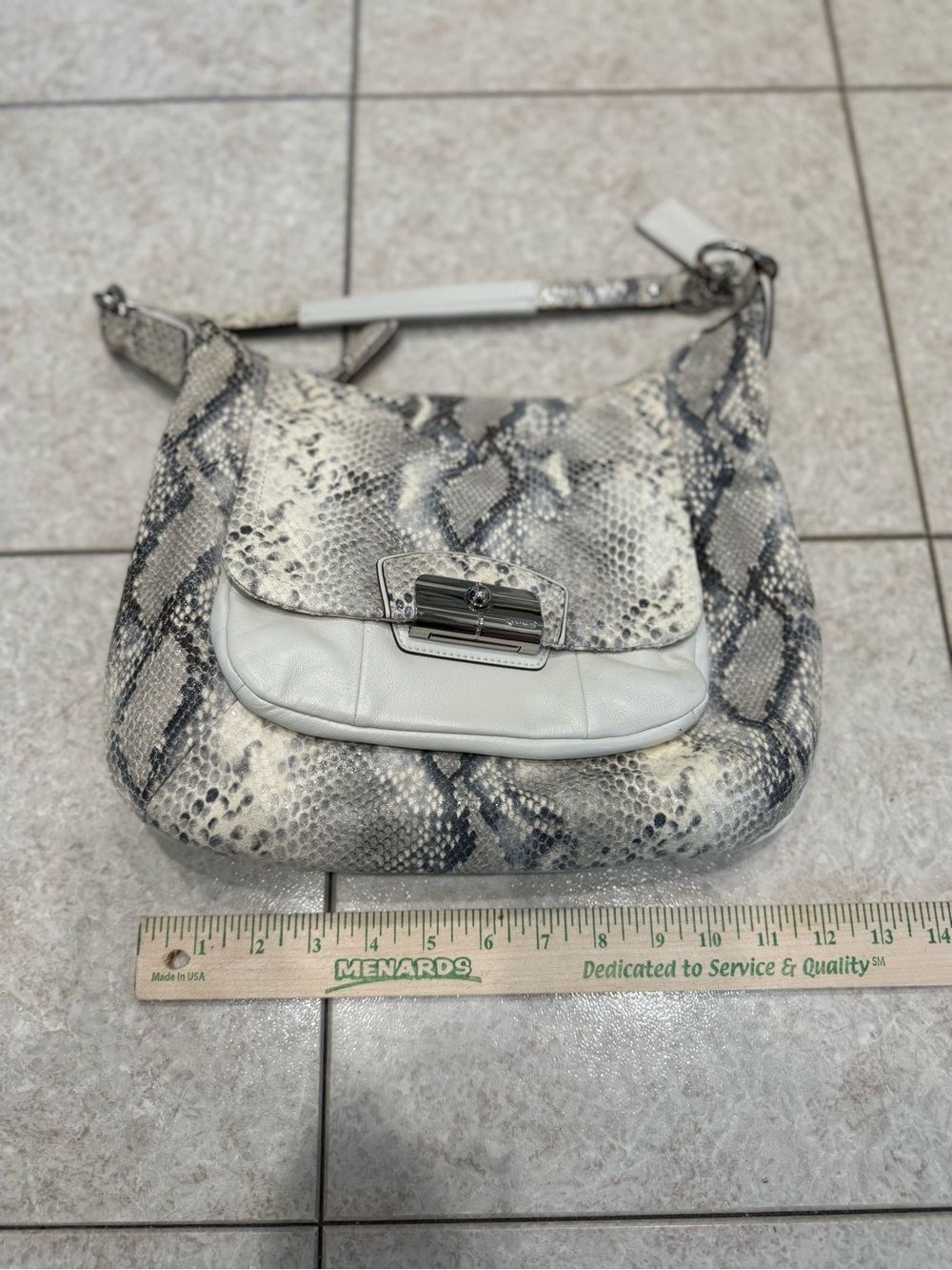 Coach Snakeskin-Print Hobo Shoulder Bag in Cream and Gray L1169-19323 - Picture 6 of 8